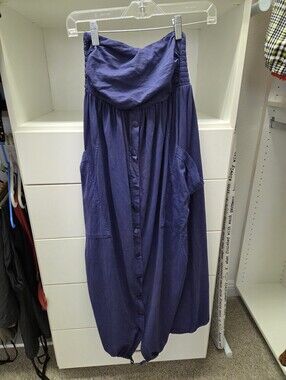 Anthropologie Button-Front Strapless Maxi Dress in Deep Indigo